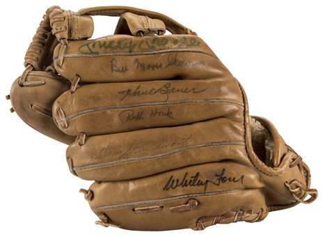 Baseball Hall of Famers & Legends Multi Signed Rawlings KM10 Glove With 7 Signatures Including Mantle, Ford & Bauer (Beckett)